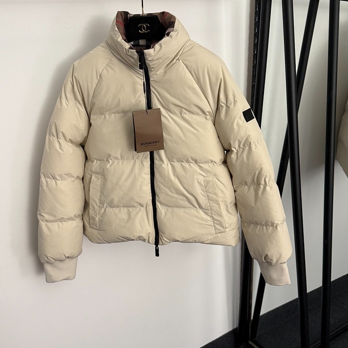 Colorblock Plaid Reversible Stand Collar Long Sleeve Puffer Jacket