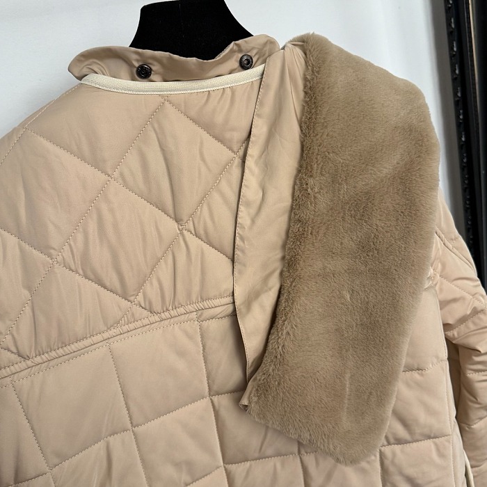 Removable Faux Fur Collar Belted Puffer Coat With Icon Detail