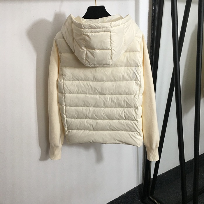 Contrast Knit Sleeve Hooded Lightweight Down Puffer Jacket