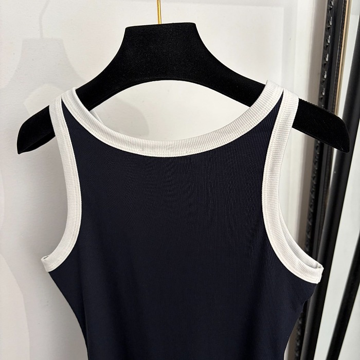 Contrast Trim Ribbed Cotton Slim Fit Tank Top