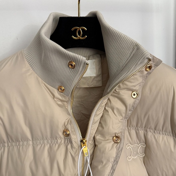 Triumphal Arch Embroidered Stand Collar Long Sleeve Puffer Jacket