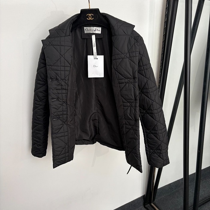 Diamond Quilted Embroidered Slim Fit Belted Puffer Jacket