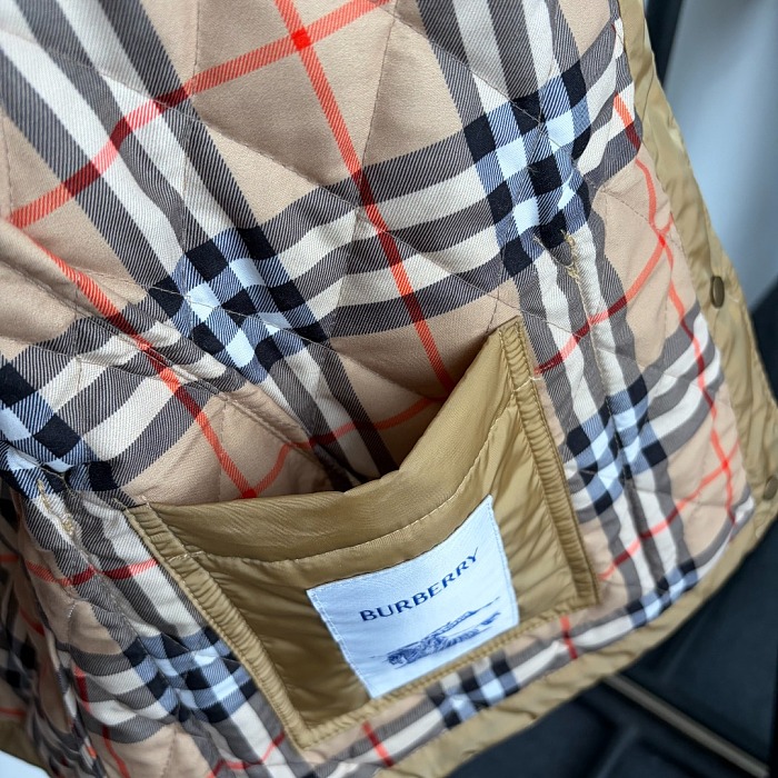 Quilted Corduroy Turn Down Collar Plaid Lining Puffer Jacket