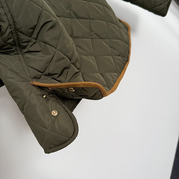 Quilted Corduroy Lapel Long Sleeve Puffer Jacket With Back Letter Embroidery