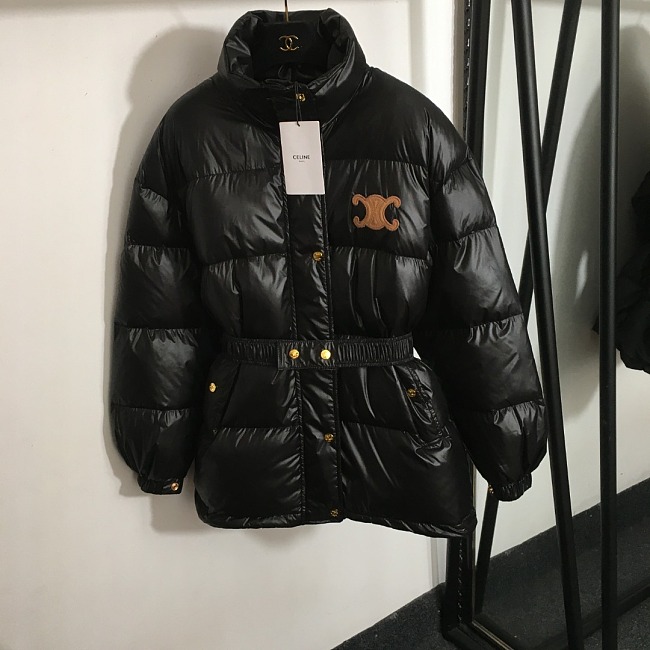Faux Leather Patch Mock Neck Down Filled Puffer Jacket