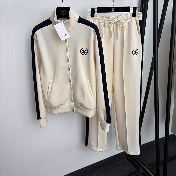 Colorblocked Wheat Embroidery Zip Up Track Jacket And Lounge Pants Set