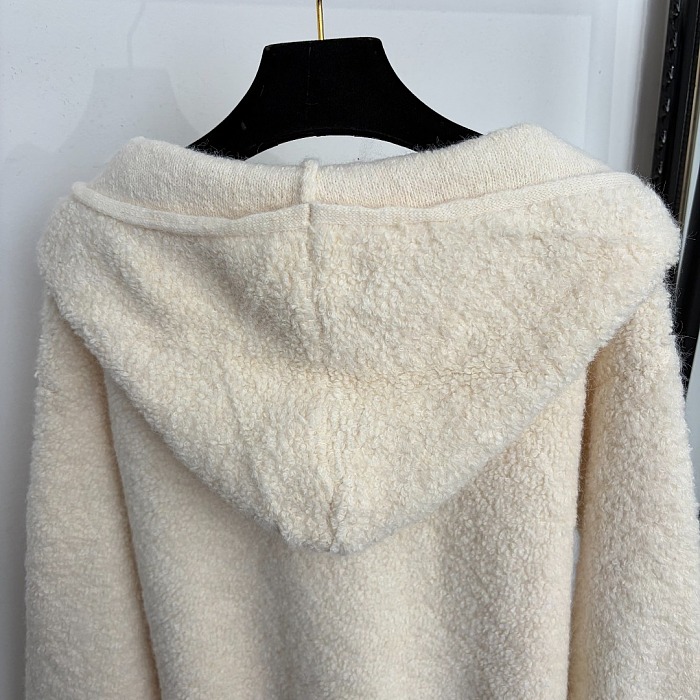 Metallic Patch Zip Up Hooded Knit Cardigan