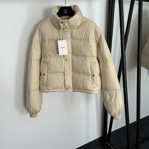 Embroidered Patch Stand Collar Single Breasted Down Coat