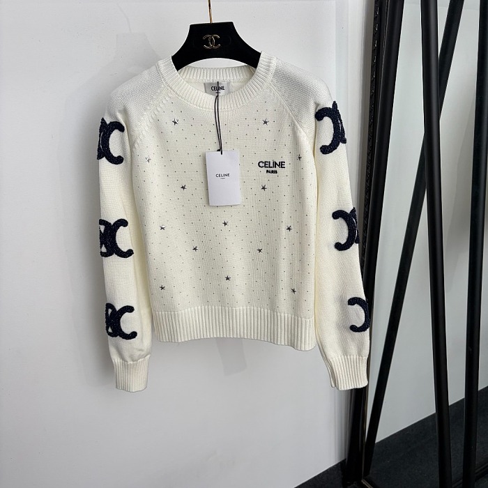 Towels Fleece Letter Embroidery Star Rhinestone Pullover Knit Sweater