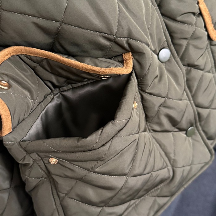 Quilted Corduroy Lapel Long Sleeve Puffer Jacket With Back Letter Embroidery