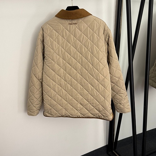 Quilted Corduroy Lapel Long Sleeve Puffer Jacket With Back Letter Embroidery