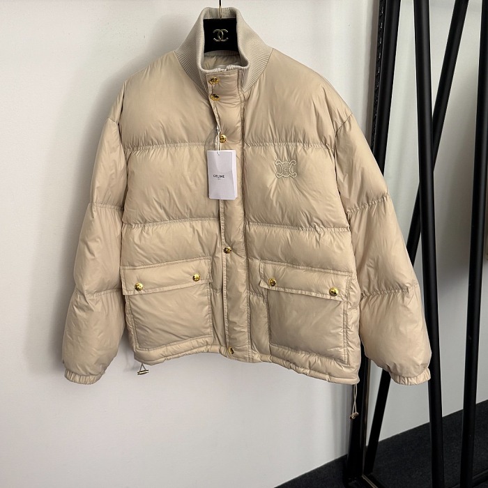 Triumphal Arch Embroidered Stand Collar Long Sleeve Puffer Jacket