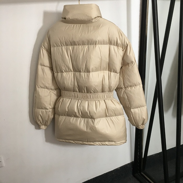 Stand Collar Faux Leather Patch Zip Up Puffer Jacket