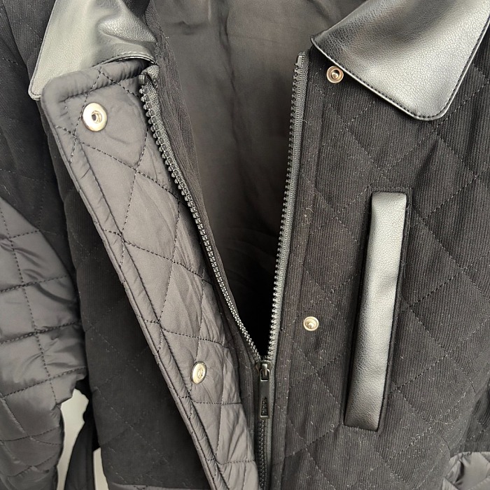 Diamond Quilted Faux Suede PU Lapel Belted Puffer Jacket