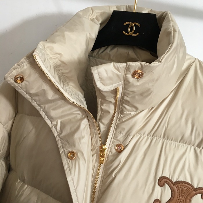 Stand Collar Faux Leather Patch Zip Up Puffer Jacket
