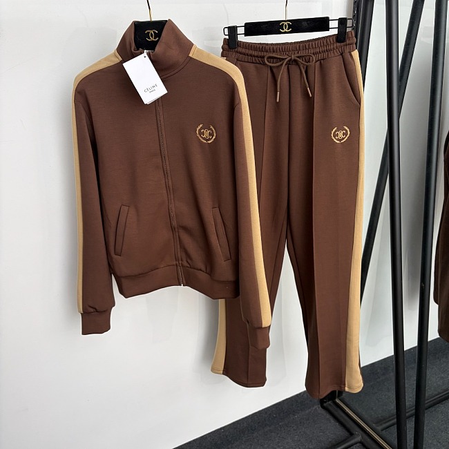 Colorblocked Wheat Graphic Zip Up Jacket And Jogger Set