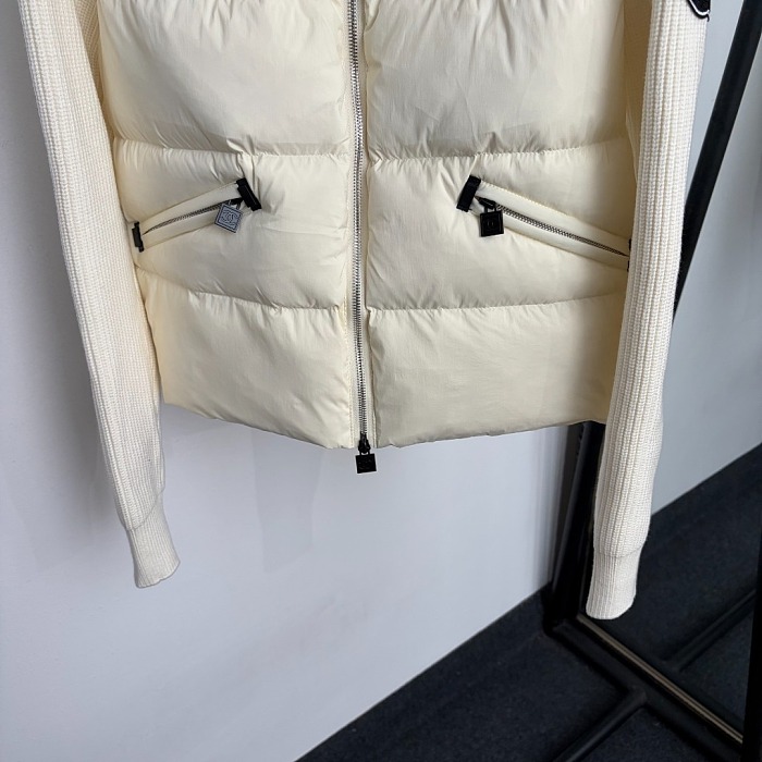 Side Letter Embroidery Detachable Faux Fur Collar Knit Patchwork Slim Puffer Jacket