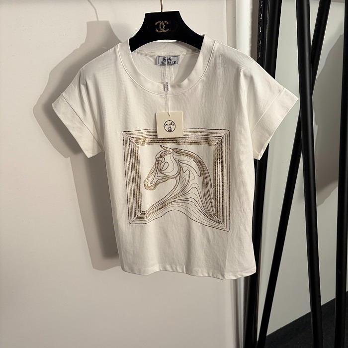 Rhinestone Horse Graphic Short Sleeve Casual Crew Neck T-Shirt