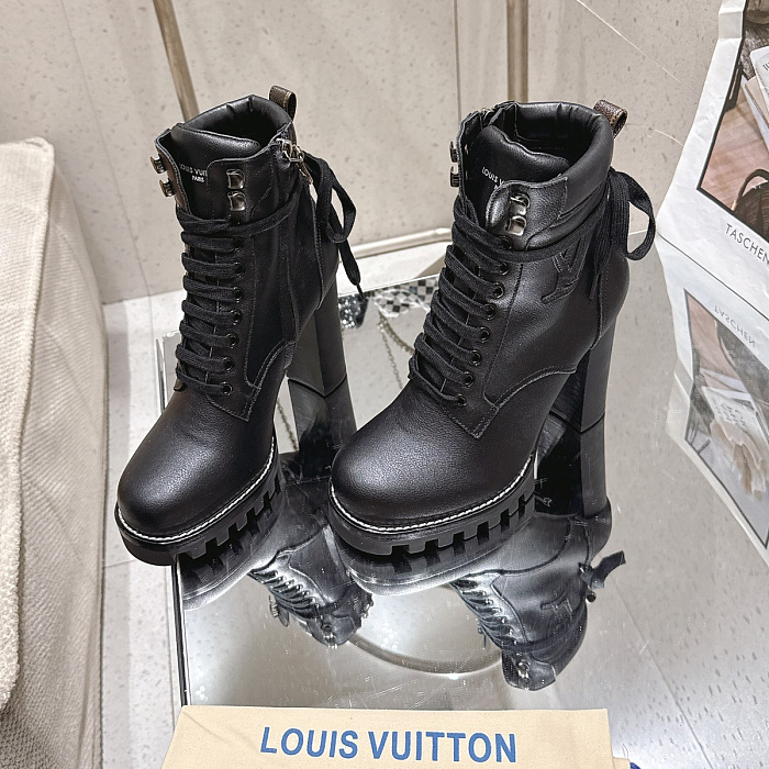 Chunky Platform Lace Up High Heel Combat Boots