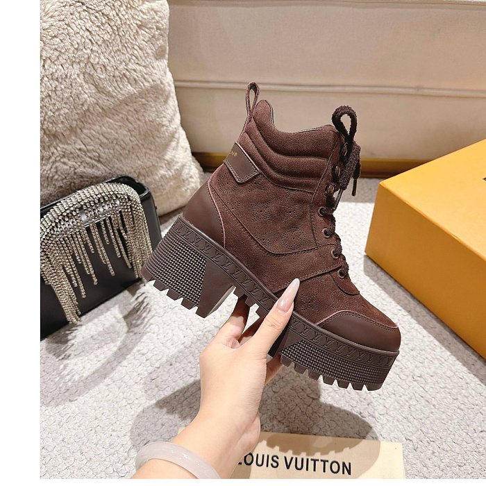 Brown Suede Lace Up Chunky Platform Boots