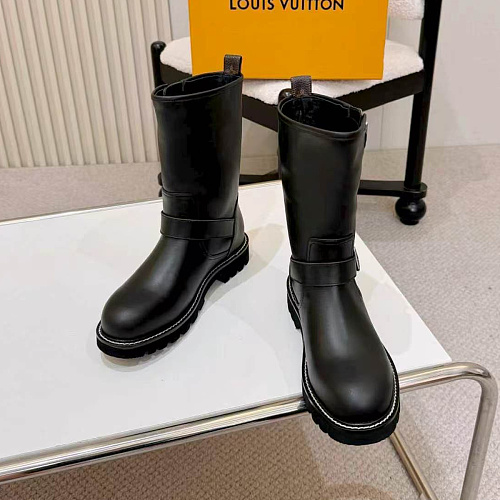 Chunky Lug Sole Mid-Calf Boots With Buckle Detail