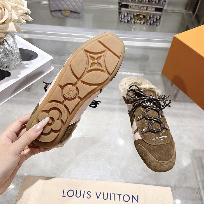 Suede Fleece Lined Backless Mules with Lacing