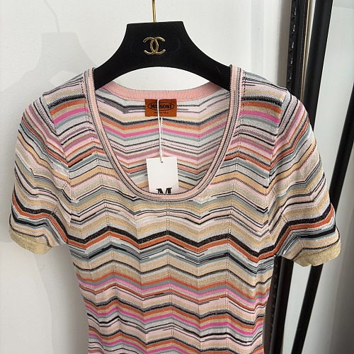 Gradient Wavy Striped Knit Short Sleeve Maxi Dress