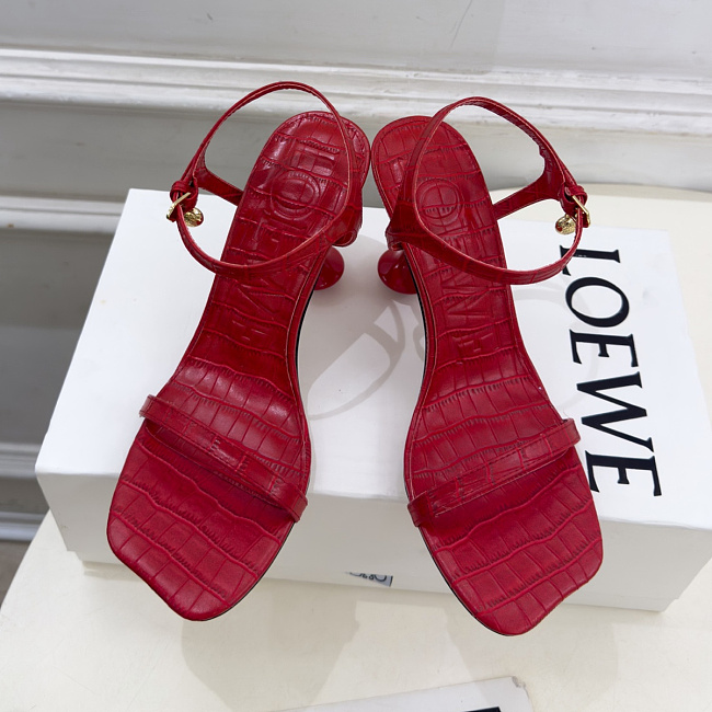 Red Crocodile Textured Open Toe Heeled Sandals With Ankle Strap