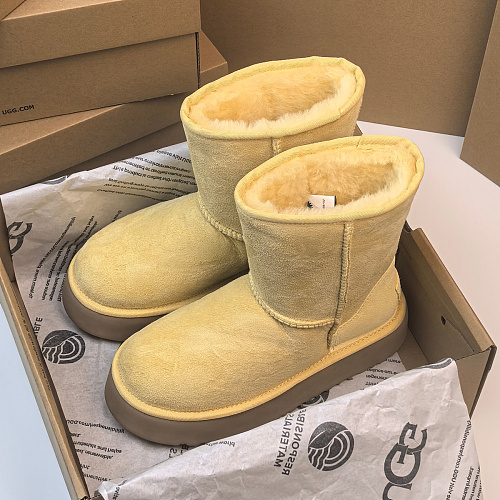 Yellow Suede Platform Mid-Calf Winter Boots