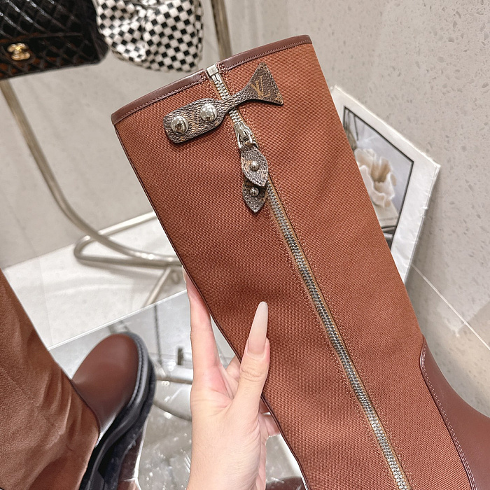 Brown Suede Leather Knee High Chunky Sole Boots
