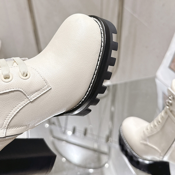 White Lace Up Chunky Heeled Platform Combat Boots