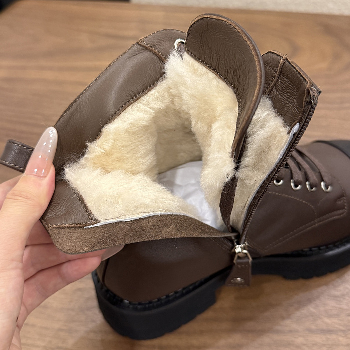 Brown Lace Up Chunky Lug Sole Boots With Black Toe Cap