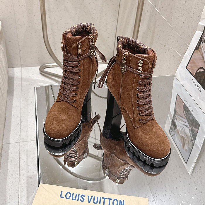 Brown Suede Lace Up Chunky Heel Platform Boots