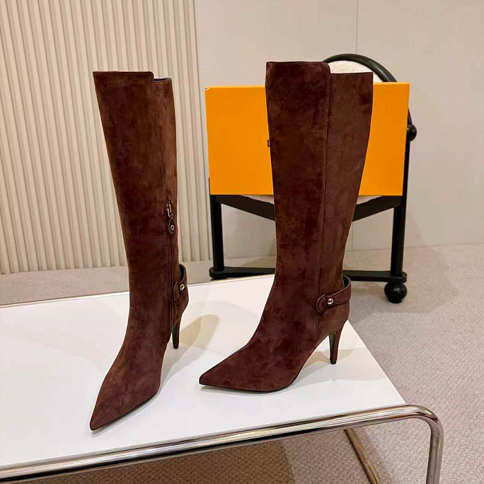 Pointed Toe Suede Stiletto Heel Knee High Boots