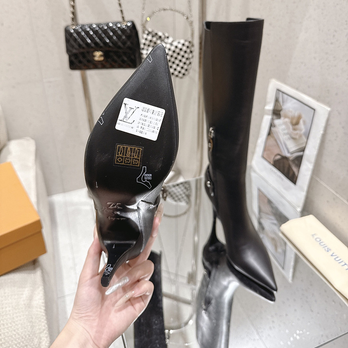 Pointed Toe High Heel Leather Knee High Boots