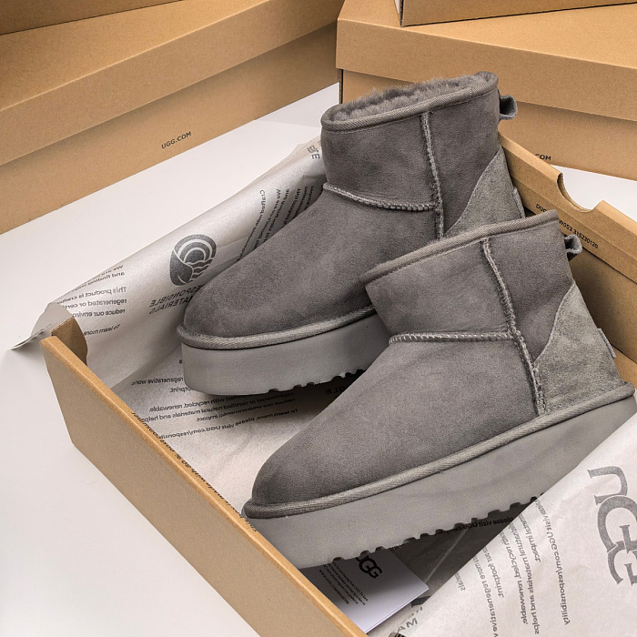 Grey Suede Platform Mini Winter Boots