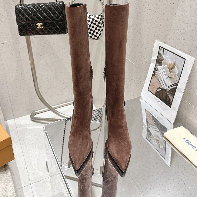 Pointed Toe Suede Stiletto Heeled Knee High Boots