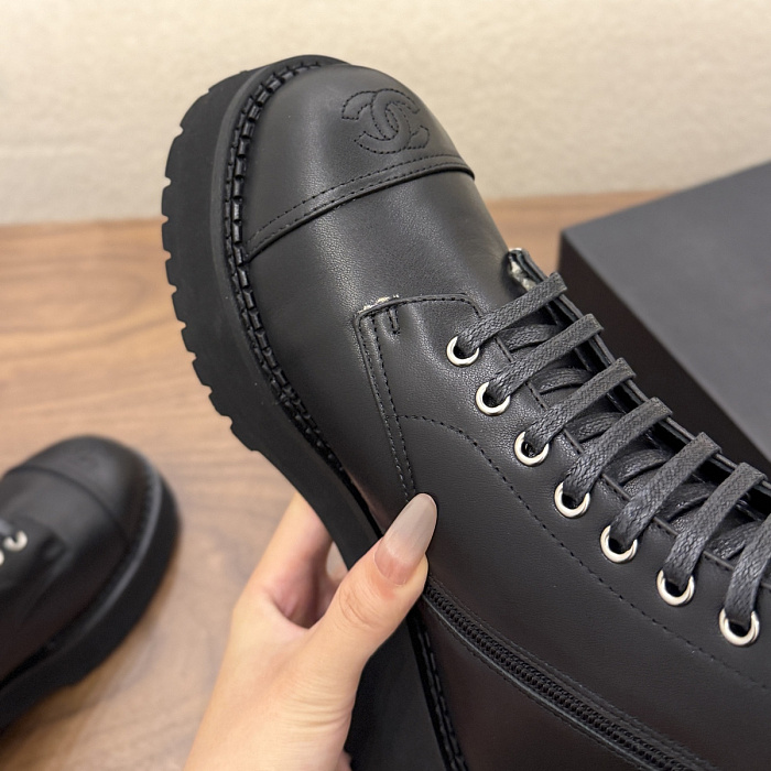 Black Lace Up Chunky Lug Sole Combat Boots