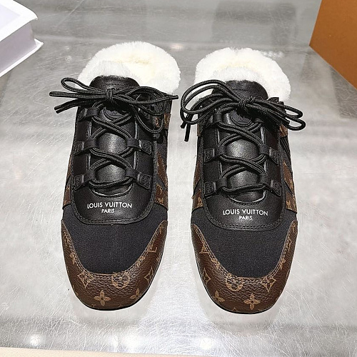 Furry Lined Backless Sneaker Mules With Monogram Trim And Laces