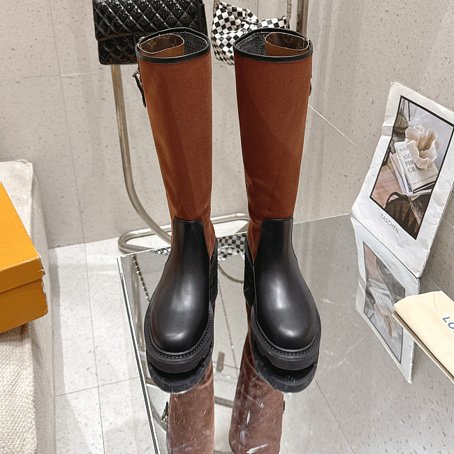 Two-Tone Platform Knee-High Boots With Chunky Heel