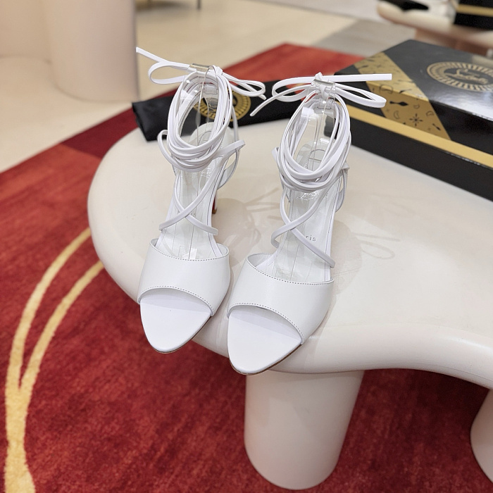White Lace Up High Heel Sandals
