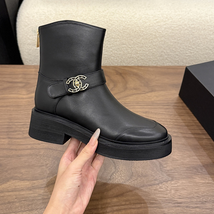 Chunky Heel Leather Ankle Boots