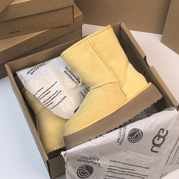 Yellow Suede Platform Mid-Calf Winter Boots