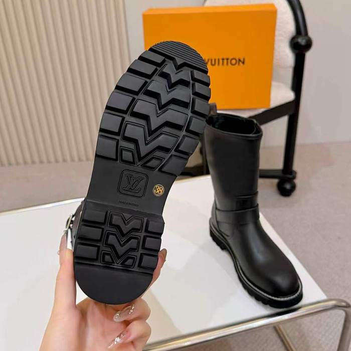 Chunky Lug Sole Mid-Calf Boots With Buckle Detail