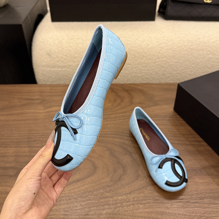 Light Blue Patent Leather Bow Ballet Flats