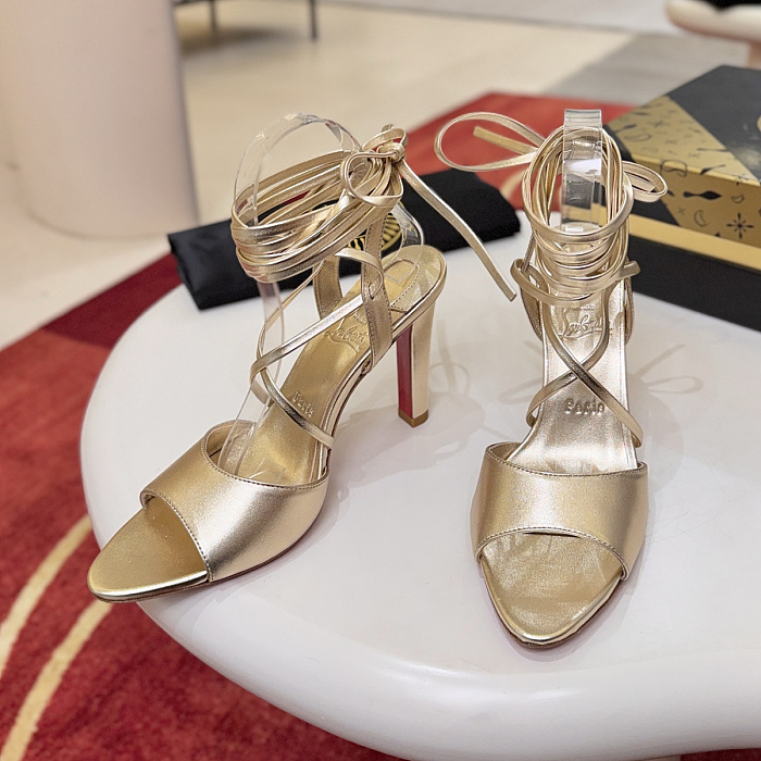 Gold Metallic High Heel Lace-Up Sandals