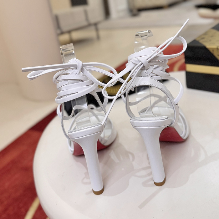 White Lace Up High Heel Sandals