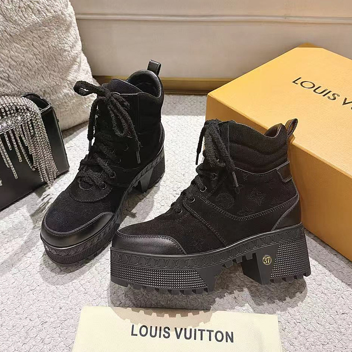 Black Suede Chunky Heel Platform Lace-Up Boots