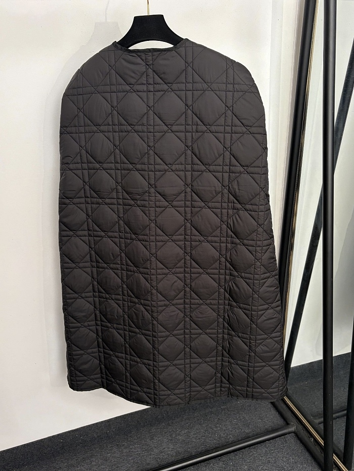Diamond Quilted Embroidered Long Cape Puffer Vest Outerwear