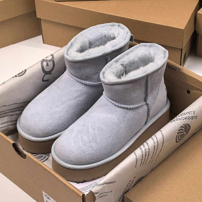 Light Blue Suede Platform Short Boots
